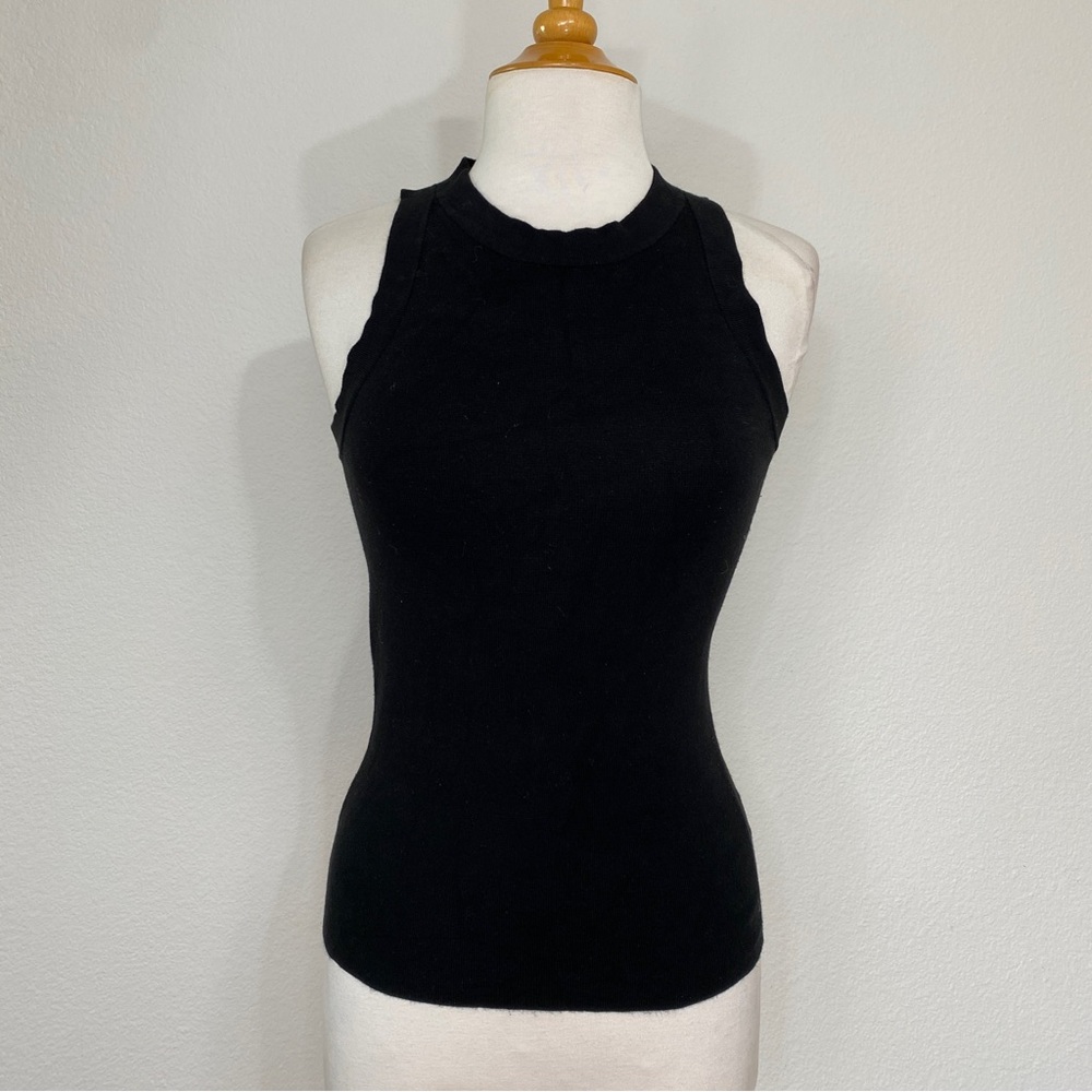 LaLavon Women's Black Knit Stretch Sleeveless Tank Top Size Large Casual Retro